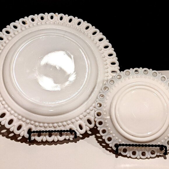Westmoreland-style Decorative Milk Glass Plate - Eyelet Edge - Set of 2 - Picture 2 of 9